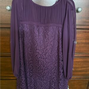 Just...Taylor Deep Purple Long Sleeve Lace Dress